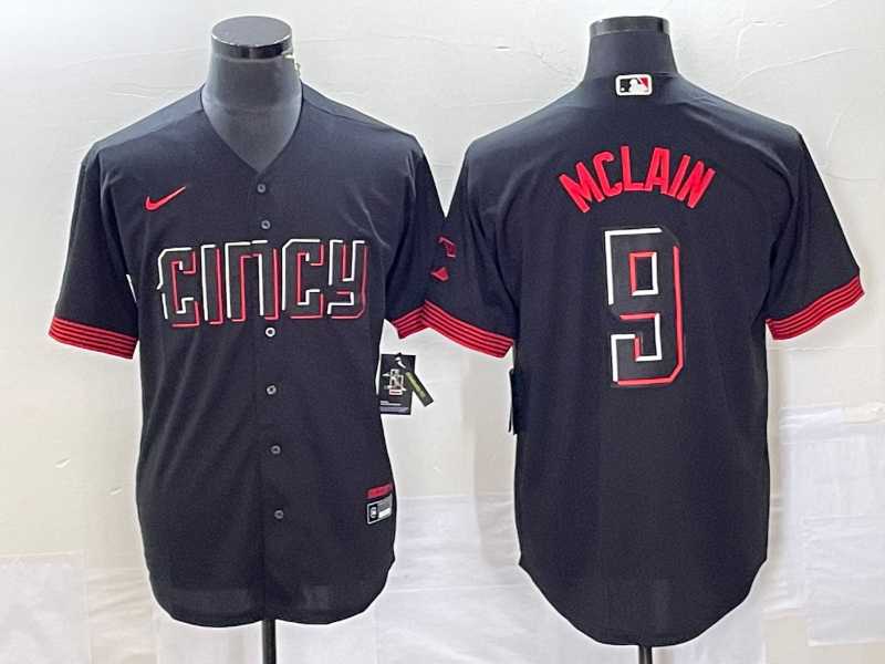 Mens Cincinnati Reds #9 Matt McLain Black 2023 City Connect Cool Base Stitched Jersey->cincinnati reds->MLB Jersey
